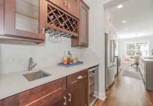 Brown kitchen with wine storage