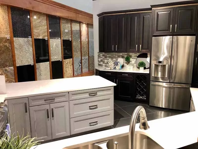 Kitchen showroom with countertop samples
