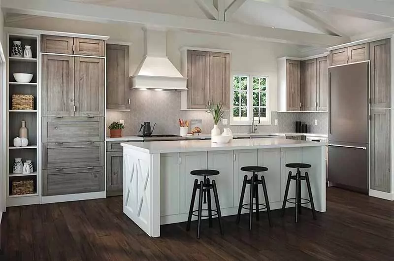 Luxurious kitchen with white and ashy brown cabinets