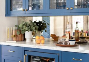 custom blue cabinetry in kitchen