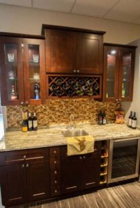 chestnut brown cabinets